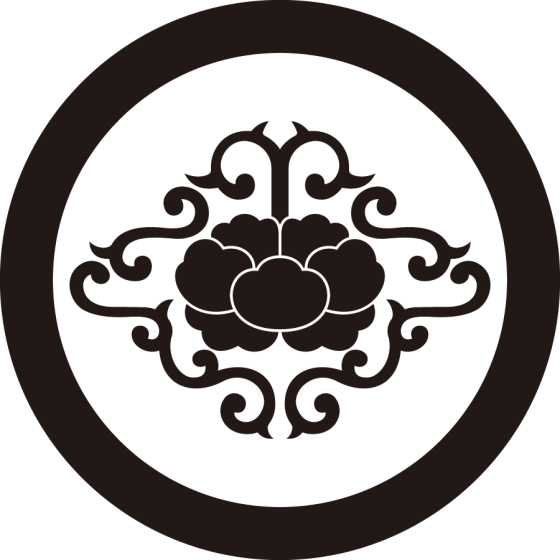 丸に唐草牡丹菱紋