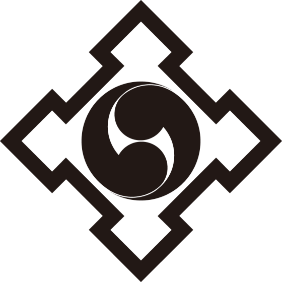 折り入り角に右二つ巴紋
