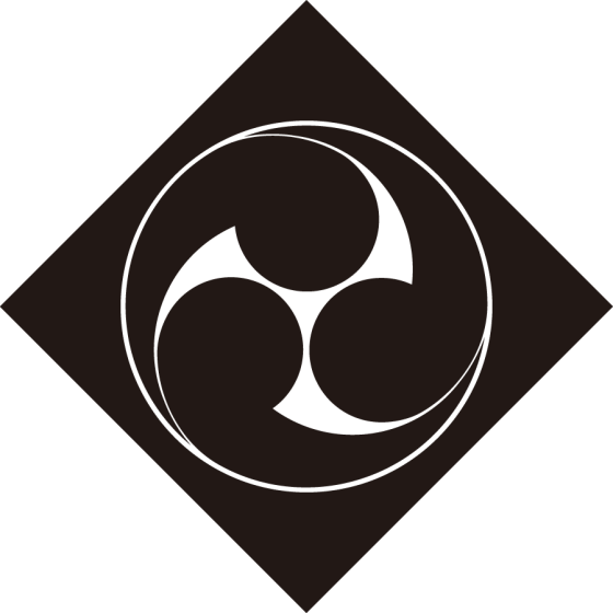 隅立て角に左三つ巴紋